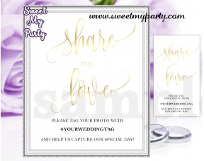 Wedding Hashtag sign,Wedding Instagram sign,Share the love sign,(025w)